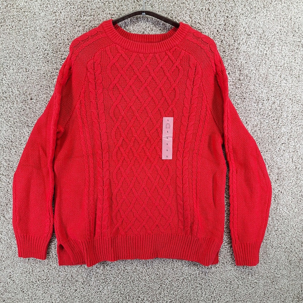 Old Navy Sweater‎ Adult Large Red Cable Knit Crewneck Pullover Preppy Classic